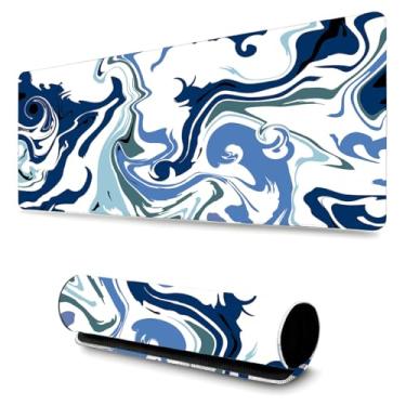 Imagem de Mouse Pad Gamer Profissional Confortavél Anti Derrapante Escritório (80x40cm) Abstrato Azul e Branco