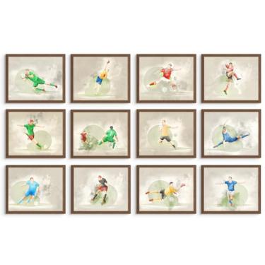 Imagem de Crystal Canvas Pôsteres de futebol - decoração de parede com imagens esportivas, decoração de futebol para quarto de meninos, arte esportiva moderna, arte de parede atlética em aquarela minimalista