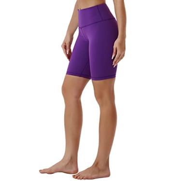 Imagem de BUBBLELIME Shorts de ioga com bolsos básicos/externos de 20 cm para mulheres, controle de barriga, absorção de umidade, corrida e treino, Compressão básica de 20,32 cm - berinjela roxa, P
