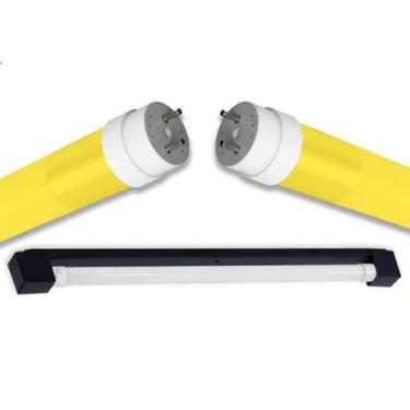 Imagem de Kit Calha Sobrepor Tubular Led 1,2m Preto Lâmpada Colorida 20w Ilumina