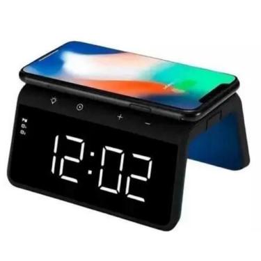 Imagem de Carregador Por Indução Com Relógio Digital e Luz de Led - Fam, Preto