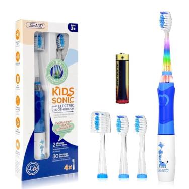 Imagem de Escova de dentes elétrica infantil com temporizador de 2 minutos, lembrete de 30 segundos e 4 cabeças Bursh de substituição, luzes LED coloridas, 24.000 vibrações, escova de dentes alimentada por