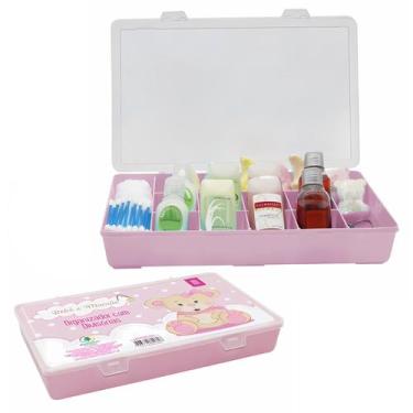 Imagem de Organizador Menina Rosa Com 11 Divisórias Para Higiene Do Bebê Linha M
