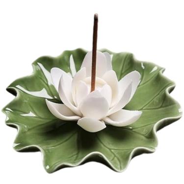 Imagem de CREATCABIN Suporte para queimador de incenso de lótus, em cerâmica, destacável, apanhador de cinzas, folha de lótus, queimadores de incenso, bandeja para varas, casa, ioga, casa de chá, altar zen