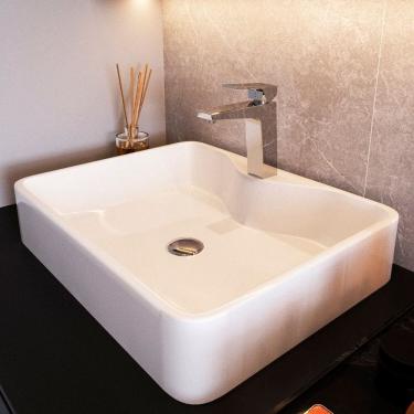 Imagem de Cuba de Apoio para Banheiro/lavabo Cerâmica Quadrada 40 Cm Branco Brilho