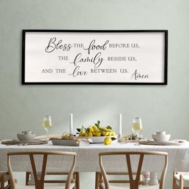 Imagem de Surfapans Bless the Food Before Us Sign Wall Decor 101 x 38 cm, sala de jantar, cozinha, casa, moldura de madeira, arte de parede (preto)