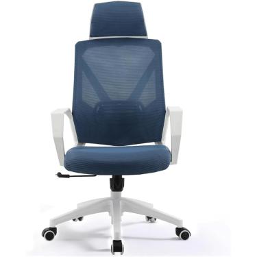 Imagem de Cadeira de malha de malha respirável de ergonomia com travesseiros cadeira executiva de braços e rodas cadeira de computador giratória, azul