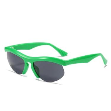 Imagem de HPIRME Óculos de sol retrô sem aro, feminino, fashion, cores doces, UV400, masculino, esportivo, para dirigir (tamanho único/verde, cinza)