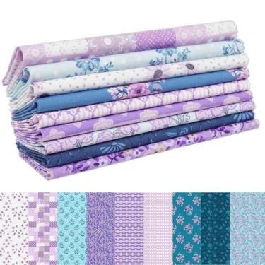 Imagem de 9 pacotes de tecido de algodão 45 x 55 cm, quadrados pré-cortados de tecido Fat Quarters, tecidos de costura de quadrados de retalhos acolchoados para decoração de casa artesanais DIY - Fusão floral