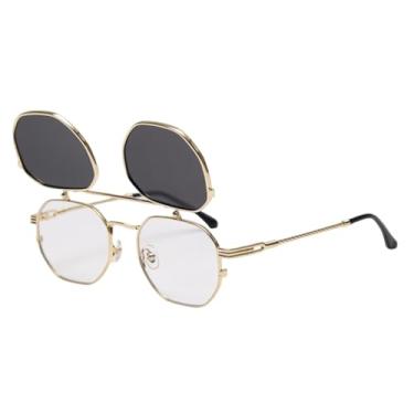 Imagem de VFDHN Óculos de sol de metal dourado com flip-up, masculino, polarizado, armação uv400, feminino, estilo verão (1)