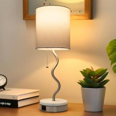 Imagem de VELXEE Luminária De Mesa Com Base Mármore - Moderna Cabeceira Porta Usb E Corrente Puxar, Para Quarto, Sala Estar Ou Escritório, Design Elegante Metálico