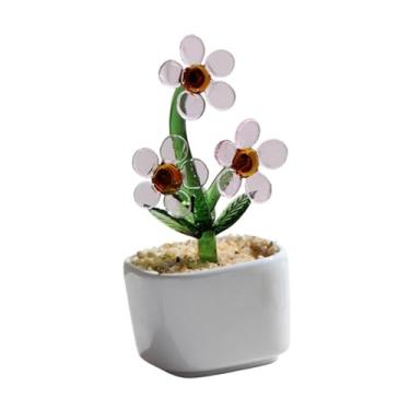 Imagem de Fenteer Ornamento de vidro Ornamento Central Peça de decoração de decoração estátua em vaso para prateleira, Rosa