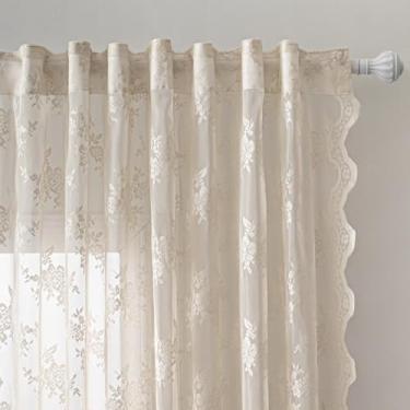 Imagem de MEETSKY Cortinas Lace Cafe 114 cm de comprimento, cortina de cozinha vintage para janelas pequenas com aba traseira francesa elegante transparente cortinas de filtro de luz para casa de fazenda, 127 x