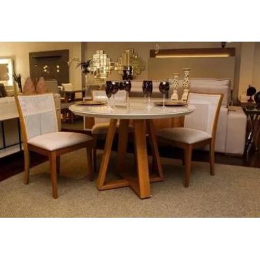 Imagem de Mesa Jantar Redonda Laqueada Base Pirâmide 100cm Tampo Mdf com Vidro O