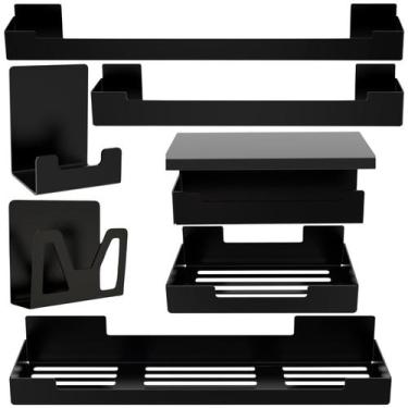 Imagem de Kit de Acessórios Para Banheiro Adesivo 7 Pcs Preto F.ELG - FassinShop
