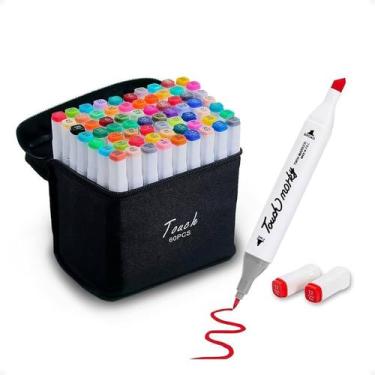 Imagem de Canetinhas Marcadores Coloridas Escolar Ponta Dupla Com 60 Cores Bobbi