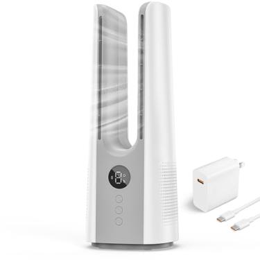 Imagem de Ventilador de mesa, ventilador portátil sem pás de 33,4 polegadas, pequeno ventilador de mesa silencioso com oscilação de 60°, 9 velocidades e temporizador 9H, tela de LED, controle de botão, fácil de