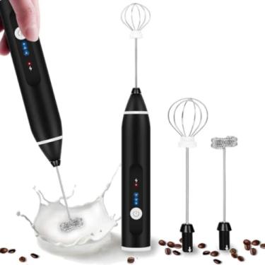 Imagem de Mini Mixer Elétrico 2 em 1 Portátil USB Recarregável Sem Fio – Misturador e Espumador para Café, Shakes, Drinks, Leite e Ovos