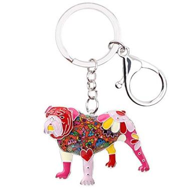 Imagem de WEVENI Chaveiro de liga de esmalte inglês Bulldog Bull Terrier Cachorro Novo Fashion Jewelry para mulheres Bolsa Charm Acessórios, Vermelho, 42mm x 52mm