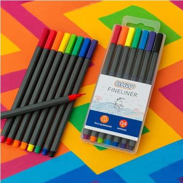 Imagem de Canetinha Hidrográfica Ponta Fina BRW Fineliner – Kit com 10 Cores Vibrantes para Colorir, Desenhar e Escrever
