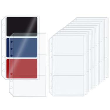 Imagem de Mogoostry 12 peças de fichário A6 com 3 bolsos para cartões, protetor de folha de PVC transparente, abertura lateral, enchimento de caderno, páginas de inserção para fichário de dinheiro