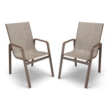 Imagem de Kit 2 Cadeiras Miami Gourmet Alumínio Marrom Tela Mocca