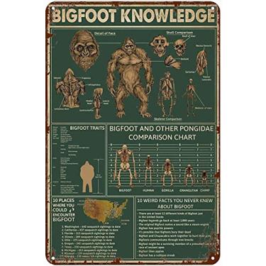 Imagem de Xiddxu Placa de metal vintage placa de metal conhecimento do pé grande pé grande amante presente Sasquatch sinal de pé grande arte Sasquatch placa de metal decoração de parede retrô para casa hotel cafeterias sinal presente 30 x 40 centímetros
