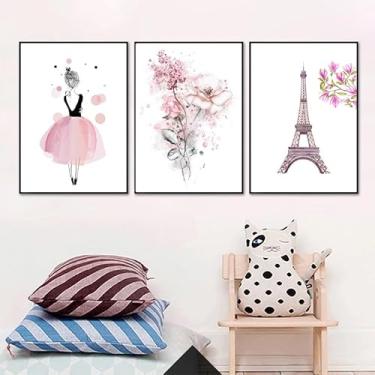 Imagem de ZARROUEA Adesivos de parede Torre de Ferro Vestido Rosa Girlr Arte de Parede, Conjunto de 3 Peças, Decalques de Parede Florais Coloridos, Autoadesivo e Adesivo Adesivo de Parede Arte de Parede Meninas