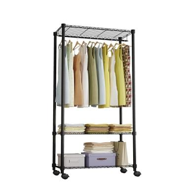 Imagem de YOOGA Rack de roupas resistente, 3 camadas, ajustável, prateleira, para pendurar roupas, armário portátil com haste de pendurar, guarda-roupa independente (preto, grande)