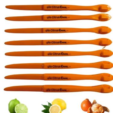 Imagem de Citrus Queen Descascador de frutas cítricas laranja | Pacote com 8 cores laranja | Ferramenta de descascar de ponta dupla para laranjas, limões, limões e toranjas | Sem bagunça e reutilizável
