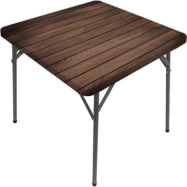 Imagem de CESGFC Toalha de mesa de madeira, estampa de textura de prancha de madeira, borda elástica, capa de mesa de jantar interna/externa, adequada para mesa quadrada de 140 x 139 cm