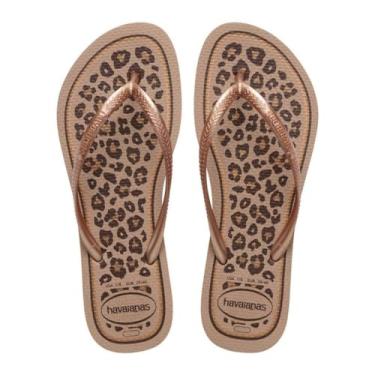 Imagem de Havaianas Chinelo Feminino Slim Animals, Estampa Animal Print, Tiras Finas (Dourado, BR, Adulto, Faixa Numérico, M, 39, 40)