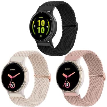 Imagem de ViCRiOR Pacote com 3 pulseiras de relógio trançadas elásticas compatíveis com Garmin Vivoactive 6/Vivoactive 5/Vivoactive 3/Venu Sq 2/Forerunner 55/165/245, pulseira elástica de nylon de 20 mm para