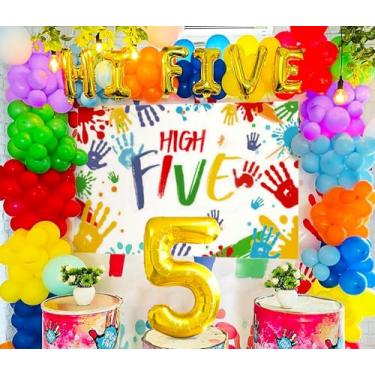 Imagem de JeVenis Rainbow Hi Five Birthday Party Decorations 5th Birthday Party Decorations High Five Birthday Backdrop Five Year Old Birthday Party Supplies