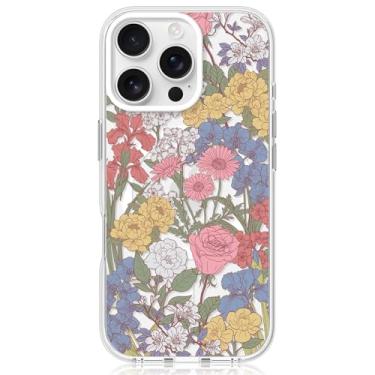 Imagem de FEWGEY Capa de telefone TPU transparente para iPhone 16 Pro Max compatível com Magsafe, design floral fofo à prova de choque, proteção resistente para mulheres e meninas