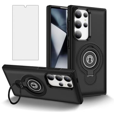 Imagem de Asuwish Capa de celular para Samsung Galaxy S24 Ultra 5G com protetor de tela de vidro temperado Suporte magnético fino suporte rígido híbrido capa de celular de borracha robusta S24Ultra 24S S 24