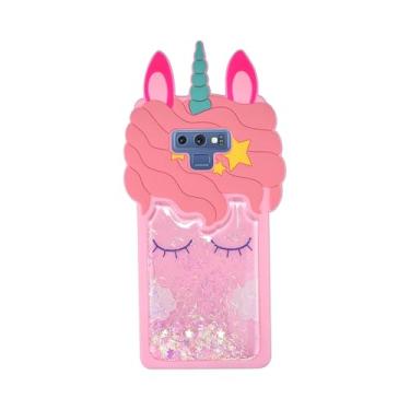 Imagem de wifantien Capa de unicórnio de areia movediça para Samsung Galaxy Note 9, desenho 3D, fofo, kawaii, glitter, líquido, brilhante, brilhante, areia movediça, unicórnio, crianças, adolescentes, meninas