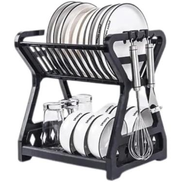 Imagem de Escorredor de Louça Desmontável 2 Níveis, 31x24x34cm, Organizador de Pratos e Talheres, Preto