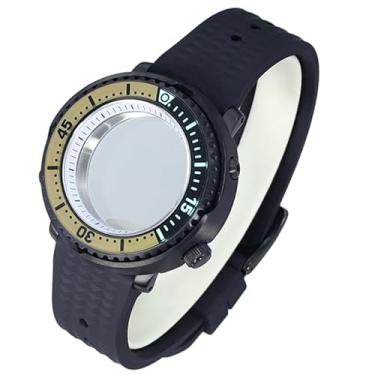 Imagem de FEIYASHI Caixa de relógio de vidro de cristal de safira preta, 100 m, à prova d'água, aço inoxidável para NH34 NH35, movimento atum, tartaruga, relógio enlatado, 4 movimentos NH35 + anel branco, Caixa