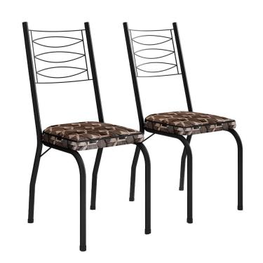 Imagem de Kit 2 Cadeiras Aço Carbono Tubular Metálica Acabamento D-25 Luana Preto-mosaico Palha