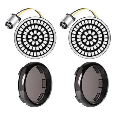 Imagem de Benlari Kit de piscas traseiras de 5 cm, 60 LEDs, com 2 capas de lente fumê adequado para Harley Touring Street Glide Electra Glide Road King Road Glide Sportster Iron 883 Dyna Softail 1986-2024