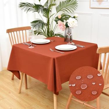 Imagem de Toalha de mesa quadrada de linho sintético rústico resistente à água resistente à ferrugem toalha de mesa lavável para ambientes internos e externos, cozinha, sala de jantar, 137 x 137 cm