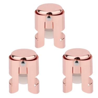 Imagem de 3 Rolhas de Champanhe, Rolha Garrafa de Aço Inoxidável e Silicone à Prova Fugas Mantém as Bolhas Frescas Seladores Champanhe Protetores Vinho Rolha para Cava Prosecco e Espumante (Ouro Rosa)