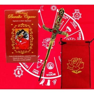 Imagem de Kit Baralho Cigano + Toalha + Estojo + Athame - Bialluz Presentes