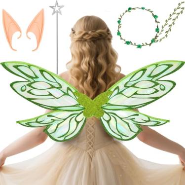 Imagem de Conjunto de fantasia de asas de fada para adultos, mulheres e meninas, Verde, 33.8"x13.8"