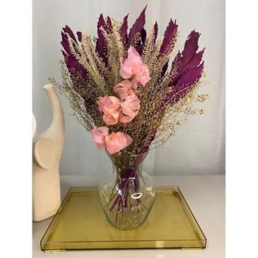 Imagem de Arranjo com Flores Naturais Desidratadas Mix Flores Rosa + vaso