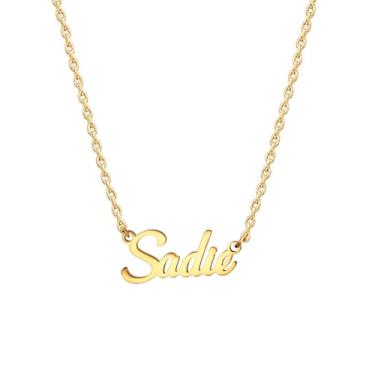 Imagem de MOMOL Colar com nome de aço inoxidável banhado a ouro 18 K, colar personalizado com nome personalizado, colar de placa de identificação para mulheres, Small, Banhado a ouro, Sem Pedra Preciosa