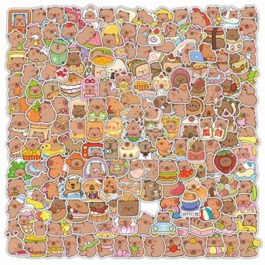 Imagem de 200 peças de adesivos de capivara com caixa de presente, vinil à prova d'água, estético, fofo, animais, adesivos para laptop, garrafas de água, skate, livro, scrapbook, bagagem, capivara, decalques