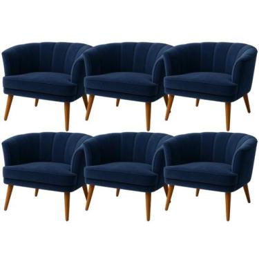 Imagem de Conjunto 6 poltronas para Recepção Macia Tecido Veludo Resistente Pés 