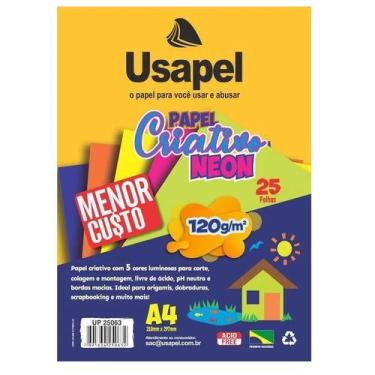 Imagem de Bloco Criativo A4 Neon com 25 Folhas 5 Cores 120g UP 25063 - Usapel